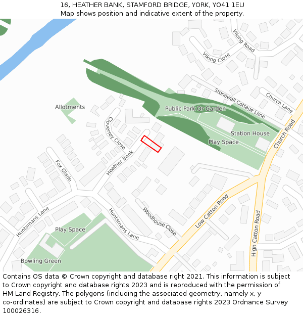 16, HEATHER BANK, STAMFORD BRIDGE, YORK, YO41 1EU: Location map and indicative extent of plot