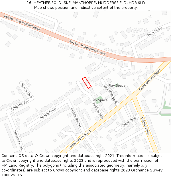 16, HEATHER FOLD, SKELMANTHORPE, HUDDERSFIELD, HD8 9LD: Location map and indicative extent of plot