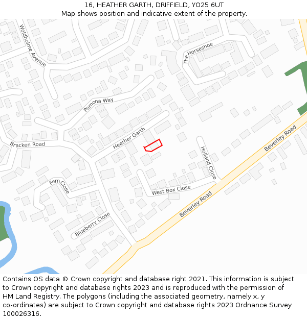 16, HEATHER GARTH, DRIFFIELD, YO25 6UT: Location map and indicative extent of plot