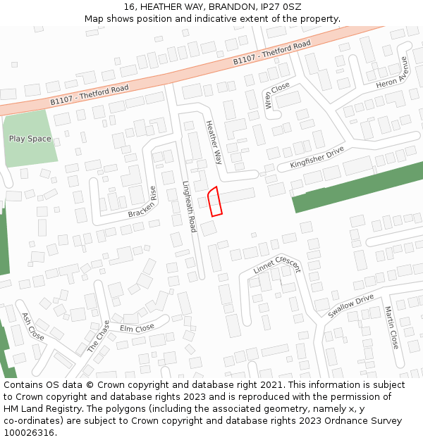 16, HEATHER WAY, BRANDON, IP27 0SZ: Location map and indicative extent of plot
