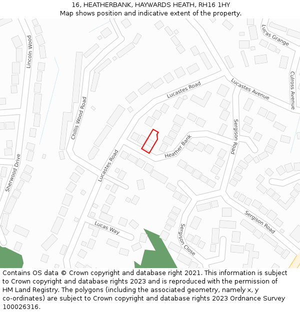 16, HEATHERBANK, HAYWARDS HEATH, RH16 1HY: Location map and indicative extent of plot