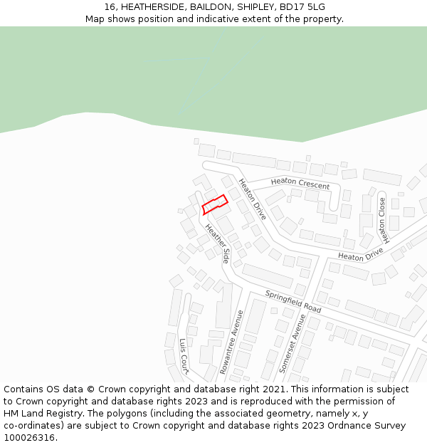 16, HEATHERSIDE, BAILDON, SHIPLEY, BD17 5LG: Location map and indicative extent of plot