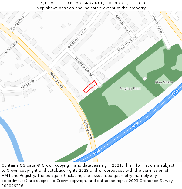 16, HEATHFIELD ROAD, MAGHULL, LIVERPOOL, L31 3EB: Location map and indicative extent of plot