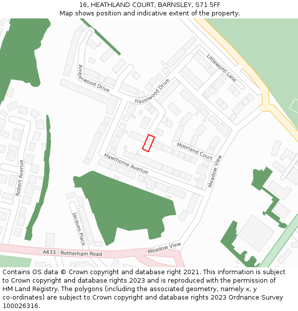 16, HEATHLAND COURT, BARNSLEY, S71 5FF: Location map and indicative extent of plot