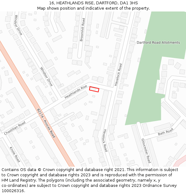 16, HEATHLANDS RISE, DARTFORD, DA1 3HS: Location map and indicative extent of plot