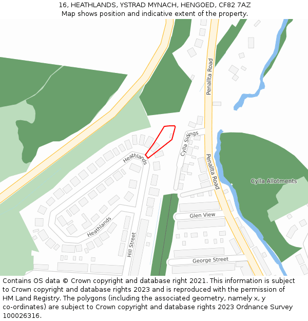 16, HEATHLANDS, YSTRAD MYNACH, HENGOED, CF82 7AZ: Location map and indicative extent of plot