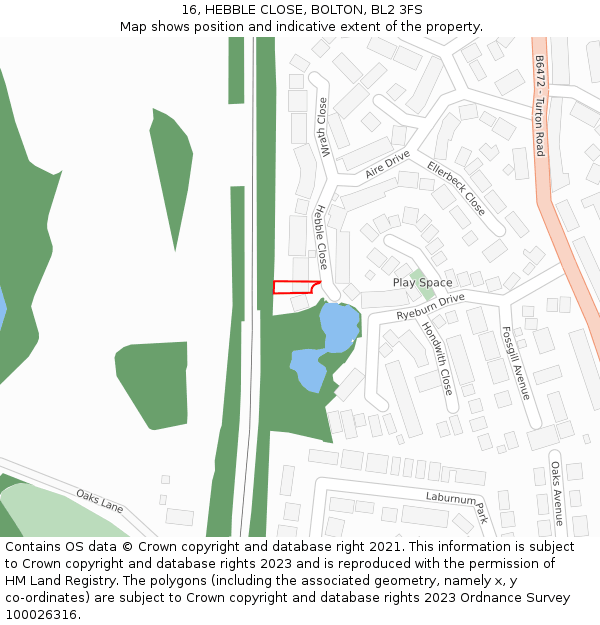 16, HEBBLE CLOSE, BOLTON, BL2 3FS: Location map and indicative extent of plot