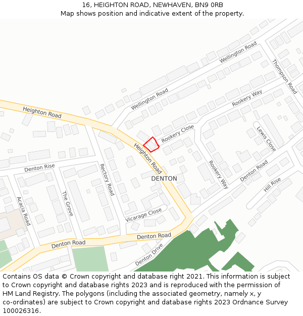 16, HEIGHTON ROAD, NEWHAVEN, BN9 0RB: Location map and indicative extent of plot