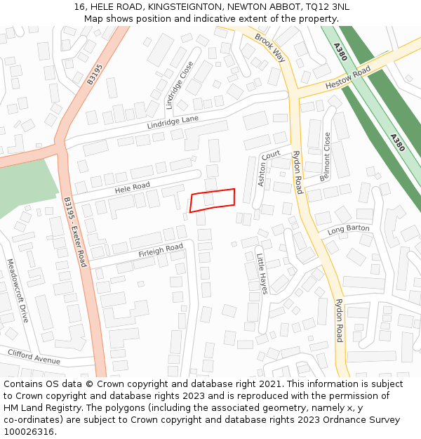 16, HELE ROAD, KINGSTEIGNTON, NEWTON ABBOT, TQ12 3NL: Location map and indicative extent of plot