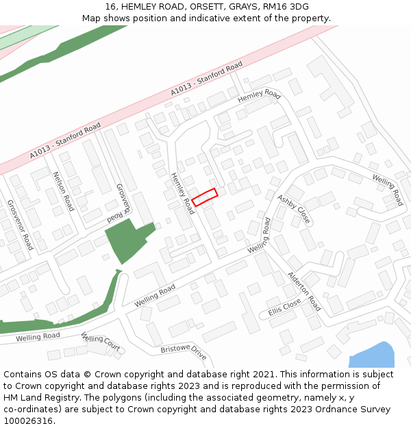 16, HEMLEY ROAD, ORSETT, GRAYS, RM16 3DG: Location map and indicative extent of plot