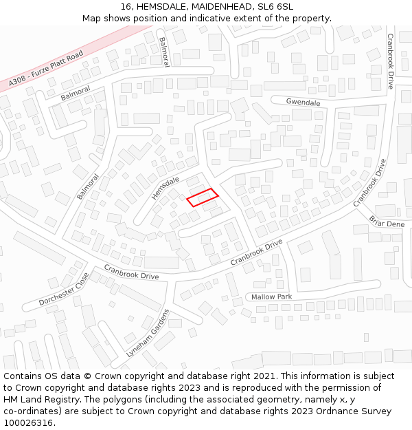 16, HEMSDALE, MAIDENHEAD, SL6 6SL: Location map and indicative extent of plot