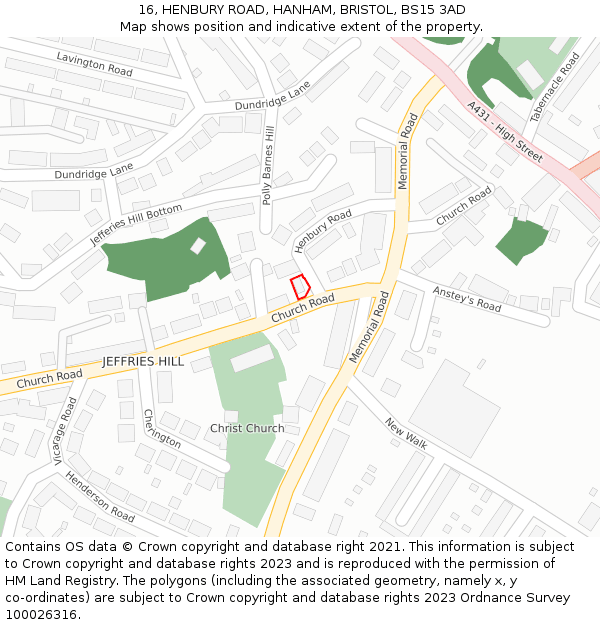 16, HENBURY ROAD, HANHAM, BRISTOL, BS15 3AD: Location map and indicative extent of plot