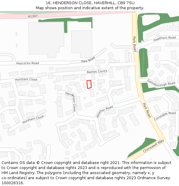 16, HENDERSON CLOSE, HAVERHILL, CB9 7SU: Location map and indicative extent of plot