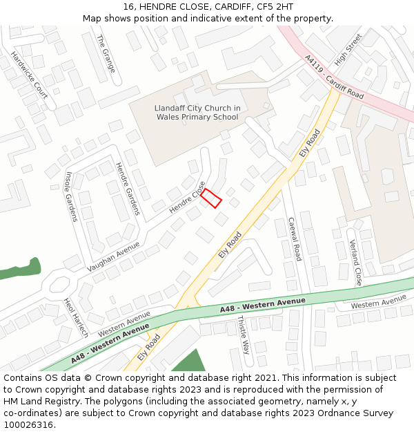 16, HENDRE CLOSE, CARDIFF, CF5 2HT: Location map and indicative extent of plot