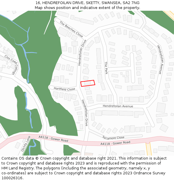 16, HENDREFOILAN DRIVE, SKETTY, SWANSEA, SA2 7NG: Location map and indicative extent of plot