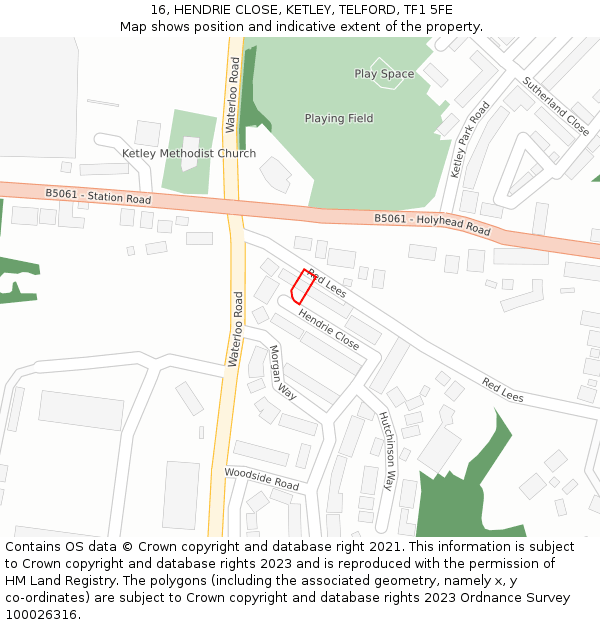 16, HENDRIE CLOSE, KETLEY, TELFORD, TF1 5FE: Location map and indicative extent of plot