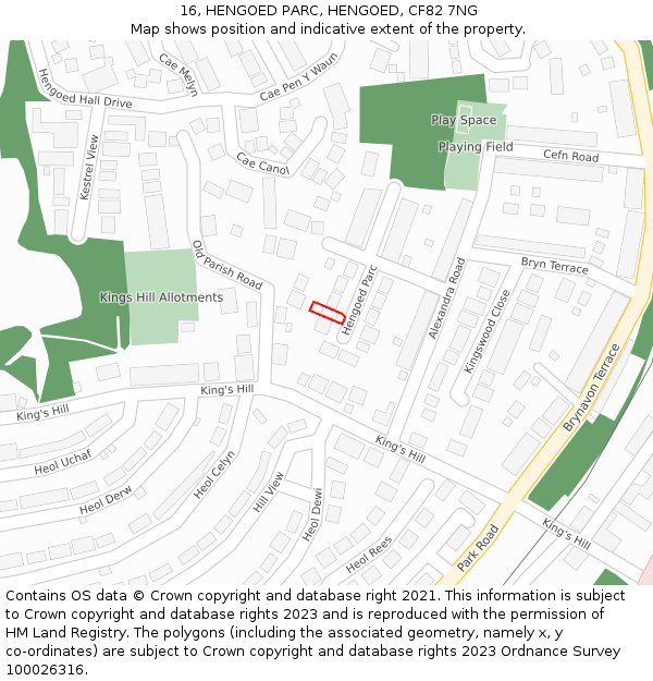 16, HENGOED PARC, HENGOED, CF82 7NG: Location map and indicative extent of plot