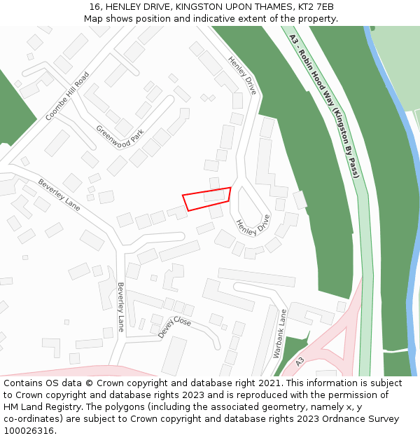 16, HENLEY DRIVE, KINGSTON UPON THAMES, KT2 7EB: Location map and indicative extent of plot