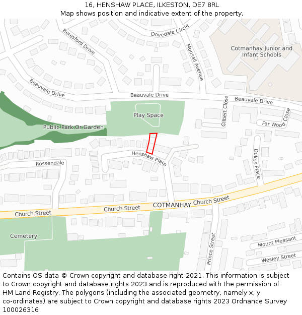 16, HENSHAW PLACE, ILKESTON, DE7 8RL: Location map and indicative extent of plot