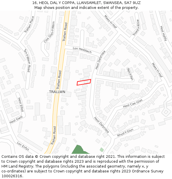 16, HEOL DAL Y COPPA, LLANSAMLET, SWANSEA, SA7 9UZ: Location map and indicative extent of plot