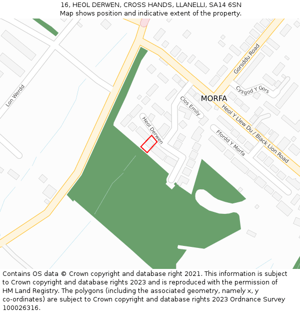 16, HEOL DERWEN, CROSS HANDS, LLANELLI, SA14 6SN: Location map and indicative extent of plot