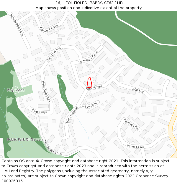 16, HEOL FIOLED, BARRY, CF63 1HB: Location map and indicative extent of plot