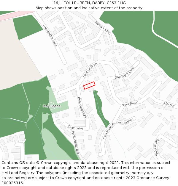 16, HEOL LEUBREN, BARRY, CF63 1HG: Location map and indicative extent of plot