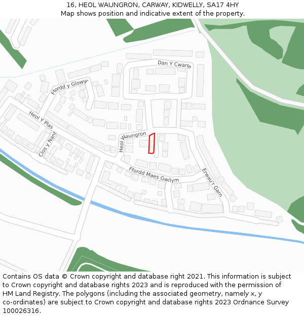 16, HEOL WAUNGRON, CARWAY, KIDWELLY, SA17 4HY: Location map and indicative extent of plot