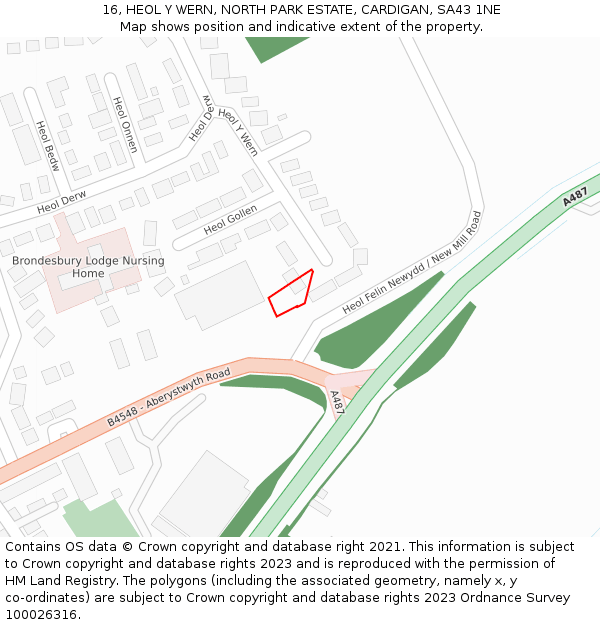 16, HEOL Y WERN, NORTH PARK ESTATE, CARDIGAN, SA43 1NE: Location map and indicative extent of plot