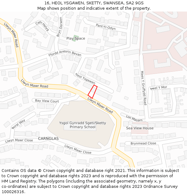 16, HEOL YSGAWEN, SKETTY, SWANSEA, SA2 9GS: Location map and indicative extent of plot