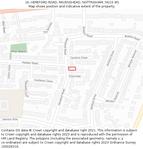 16, HEREFORD ROAD, RAVENSHEAD, NOTTINGHAM, NG15 9FJ: Location map and indicative extent of plot