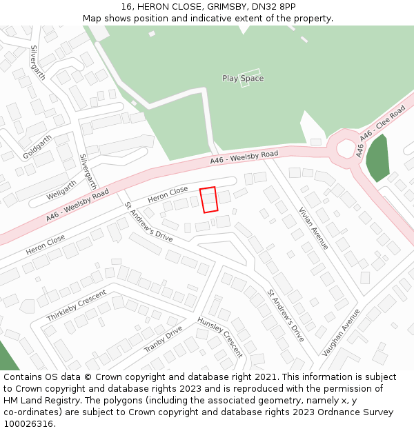 16, HERON CLOSE, GRIMSBY, DN32 8PP: Location map and indicative extent of plot