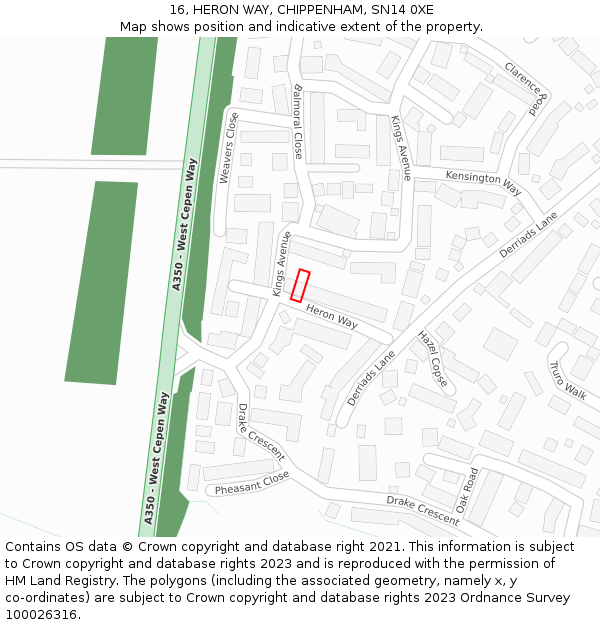 16, HERON WAY, CHIPPENHAM, SN14 0XE: Location map and indicative extent of plot