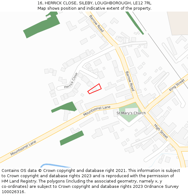 16, HERRICK CLOSE, SILEBY, LOUGHBOROUGH, LE12 7RL: Location map and indicative extent of plot