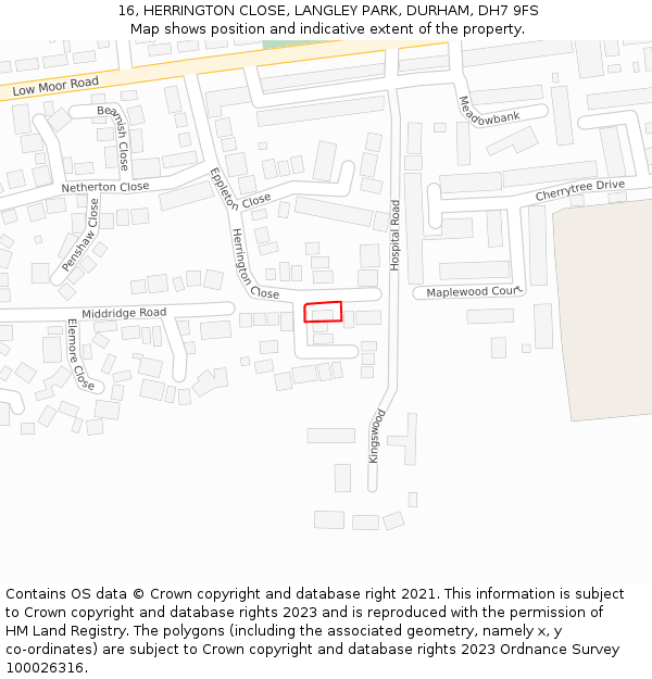 16, HERRINGTON CLOSE, LANGLEY PARK, DURHAM, DH7 9FS: Location map and indicative extent of plot