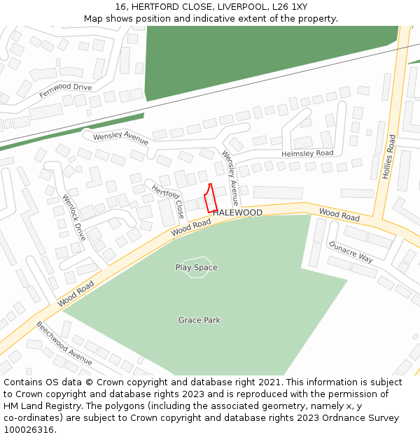 16, HERTFORD CLOSE, LIVERPOOL, L26 1XY: Location map and indicative extent of plot