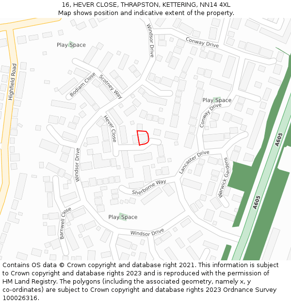 16, HEVER CLOSE, THRAPSTON, KETTERING, NN14 4XL: Location map and indicative extent of plot