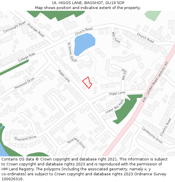 16, HIGGS LANE, BAGSHOT, GU19 5DP: Location map and indicative extent of plot