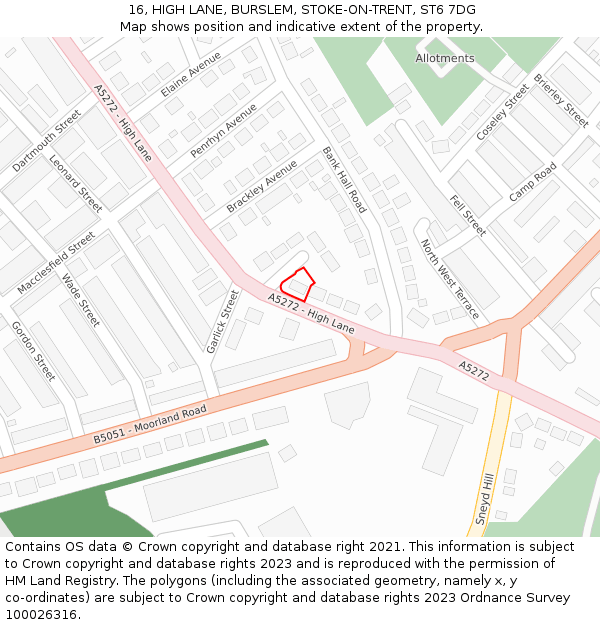 16, HIGH LANE, BURSLEM, STOKE-ON-TRENT, ST6 7DG: Location map and indicative extent of plot