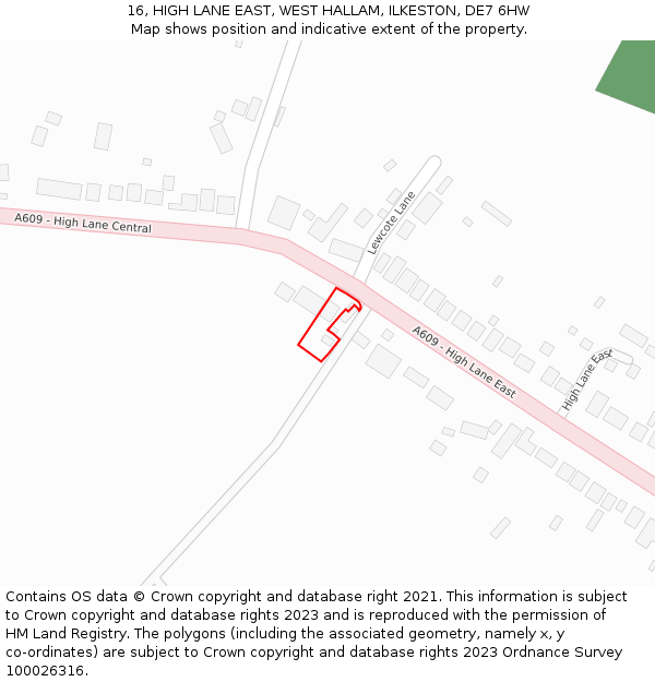 16, HIGH LANE EAST, WEST HALLAM, ILKESTON, DE7 6HW: Location map and indicative extent of plot