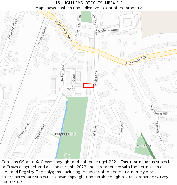 16, HIGH LEAS, BECCLES, NR34 9LF: Location map and indicative extent of plot