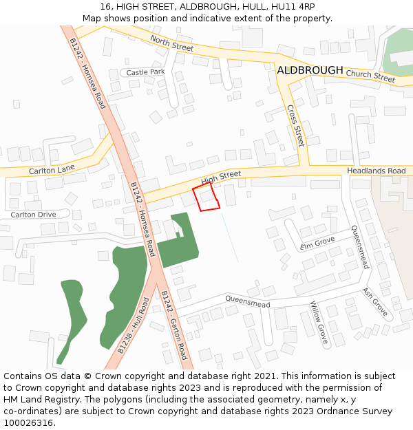 16, HIGH STREET, ALDBROUGH, HULL, HU11 4RP: Location map and indicative extent of plot