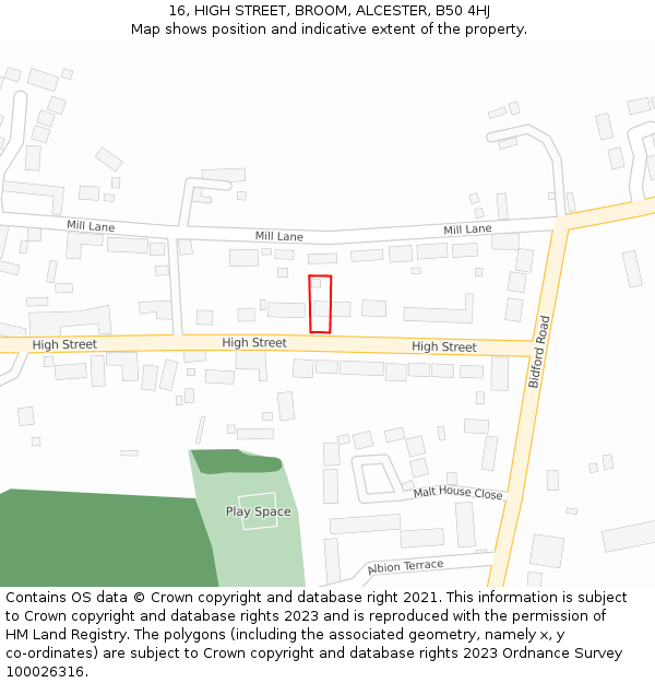 16, HIGH STREET, BROOM, ALCESTER, B50 4HJ: Location map and indicative extent of plot