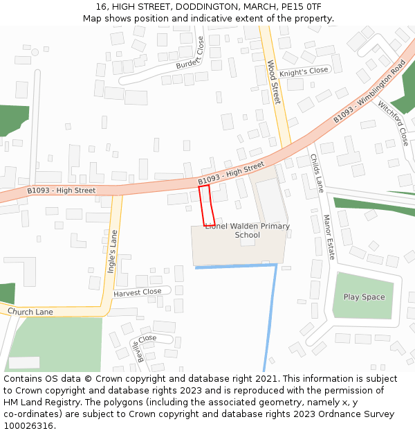 16, HIGH STREET, DODDINGTON, MARCH, PE15 0TF: Location map and indicative extent of plot