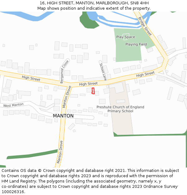 16, HIGH STREET, MANTON, MARLBOROUGH, SN8 4HH: Location map and indicative extent of plot