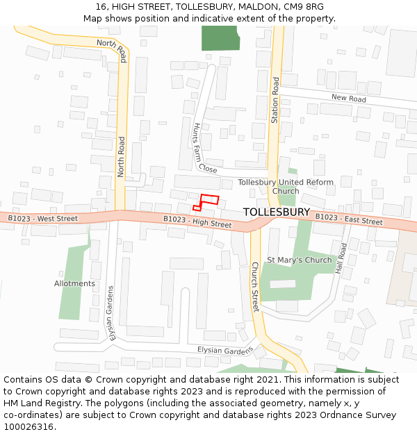 16, HIGH STREET, TOLLESBURY, MALDON, CM9 8RG: Location map and indicative extent of plot