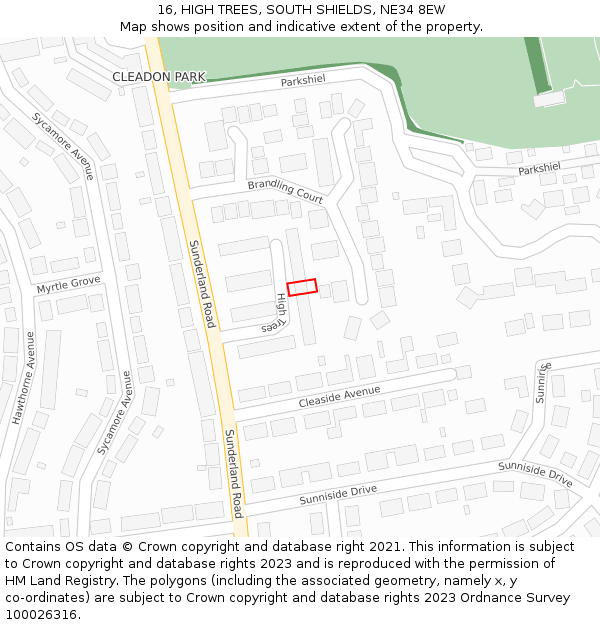 16, HIGH TREES, SOUTH SHIELDS, NE34 8EW: Location map and indicative extent of plot