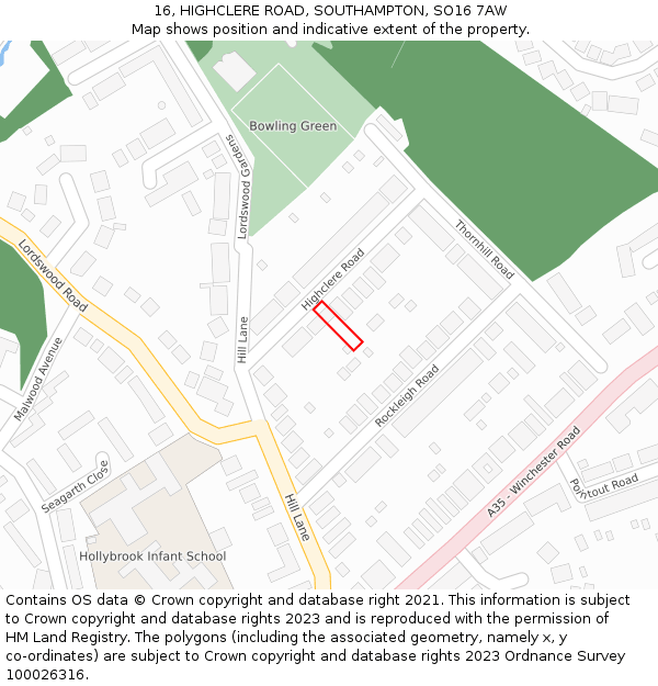 16, HIGHCLERE ROAD, SOUTHAMPTON, SO16 7AW: Location map and indicative extent of plot