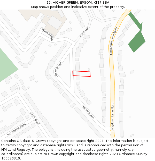 16, HIGHER GREEN, EPSOM, KT17 3BA: Location map and indicative extent of plot