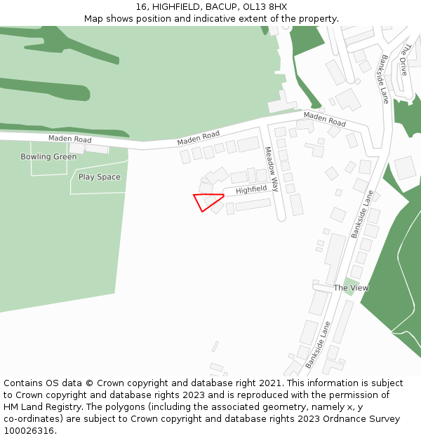 16, HIGHFIELD, BACUP, OL13 8HX: Location map and indicative extent of plot
